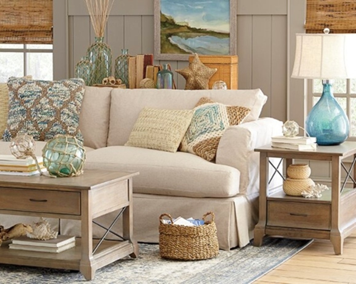 Coastal Theme Living Room With Sectional