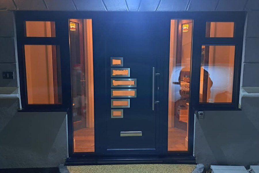 Aluminium Doors Plymouth - House Door at Night - Landmark Windows and Doors Aluminium Doors Plymouth - House Door at Night - Landmark Windows and Doors